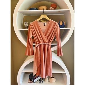 Dusty Rose Velvet cross front tie dress
